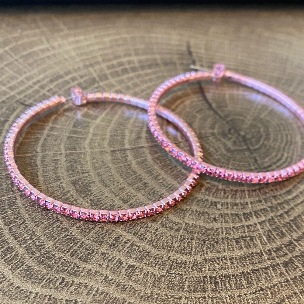EUC Pink Rhinestone Stretchy Flexible Hoop Fashion Earrings